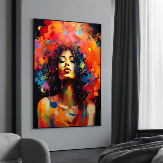 Vibrant Abstract Woman Canvas Colorful Portrait Wall Art Bold And Modern Framed Decor Ready To Hang