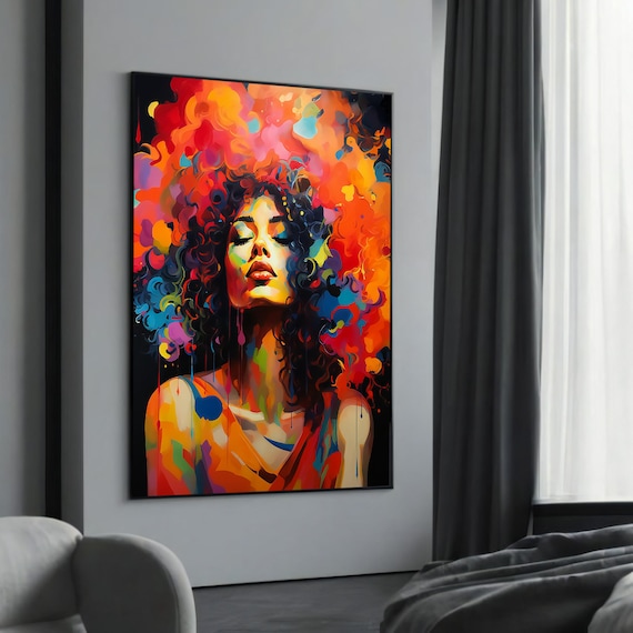 Vibrant Abstract Woman Colorful Expressionist Portrait Wall Art