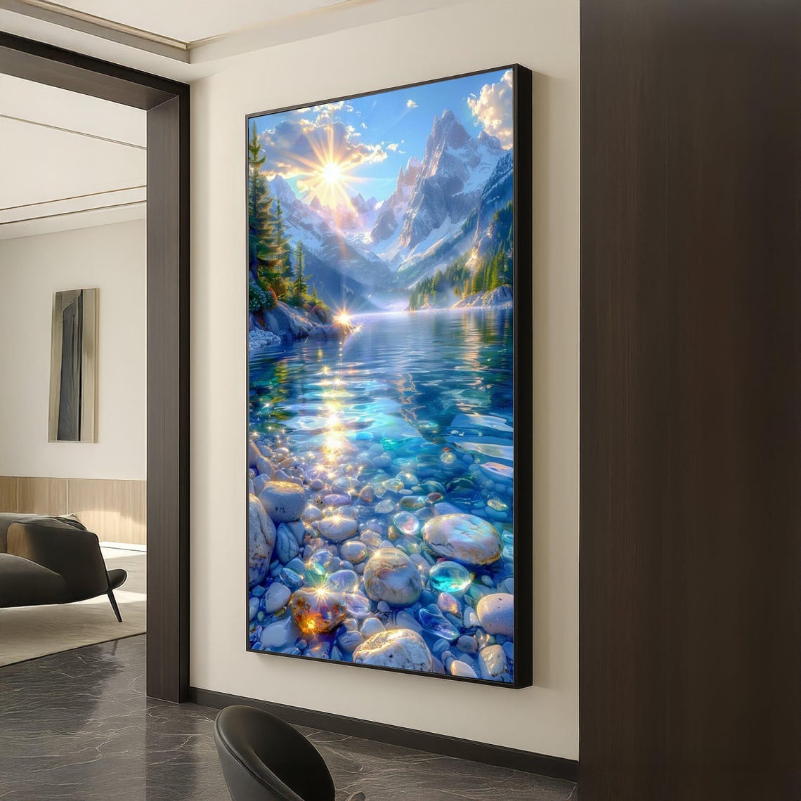 Mountain Lake Art Print, Nature Landscape Decor