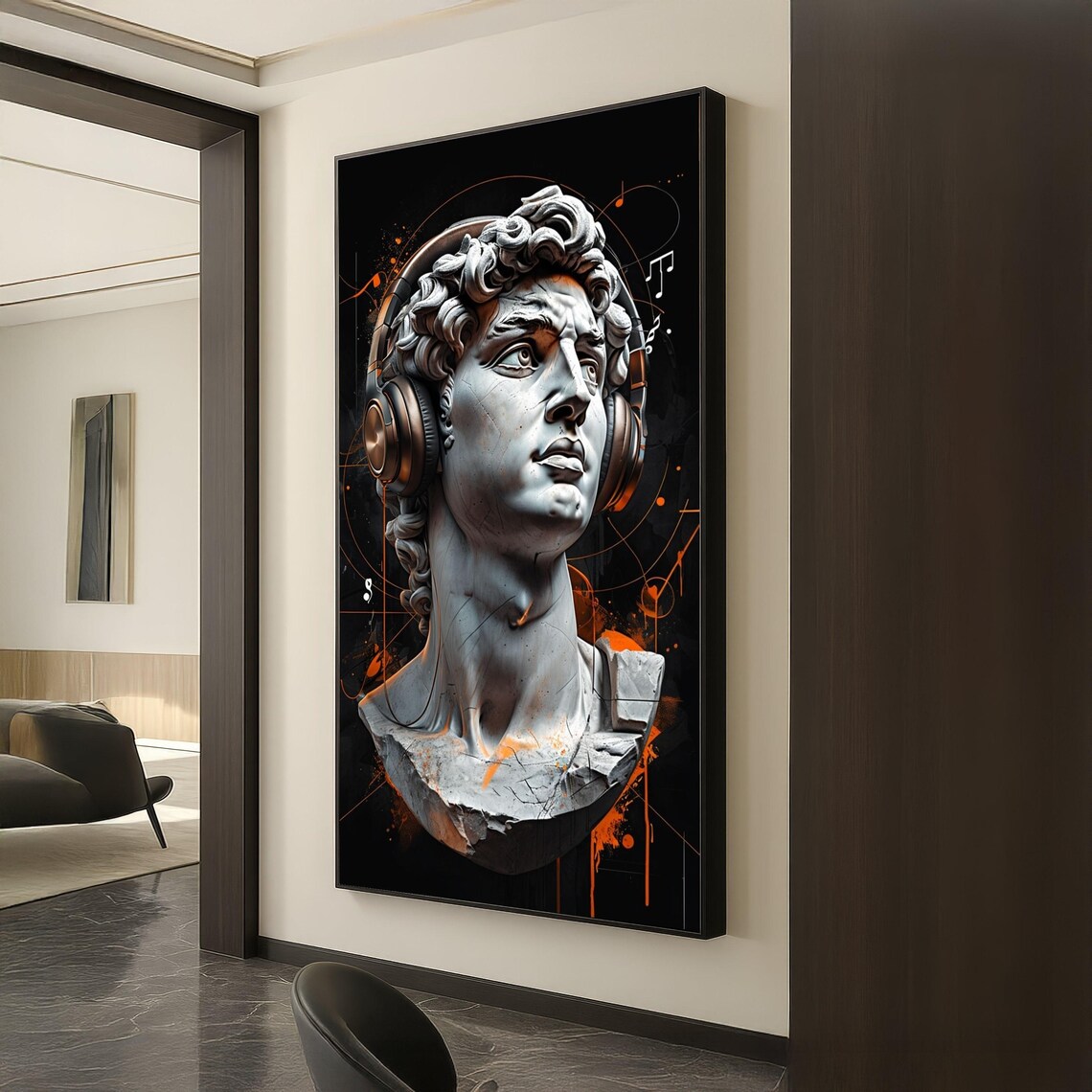 Michelangelo David Head Wearing Headphones Contemporary Art Poster