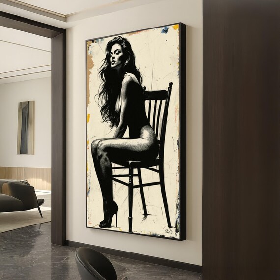 Black and White Woman Seated Silhouette Heels Abstract Art Poster