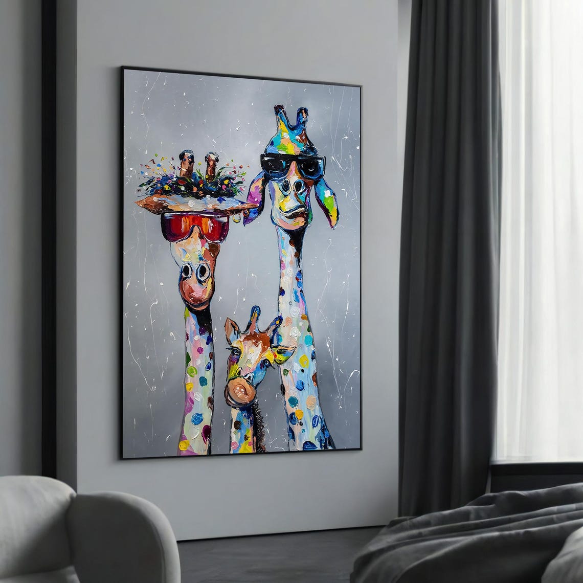 Quirky Giraffe Family Animal Wall Art Print