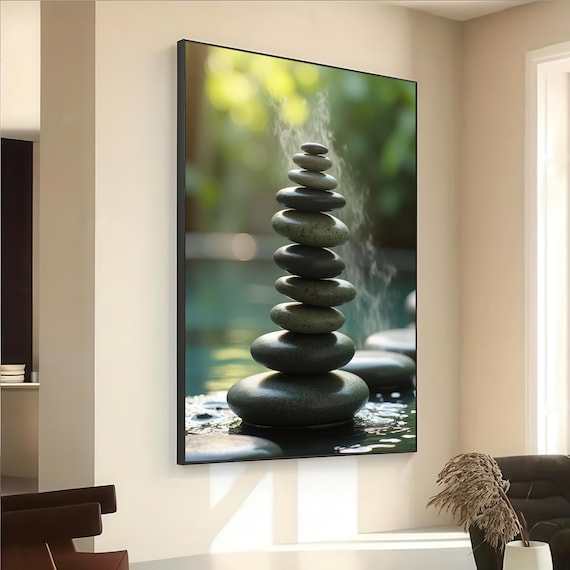 Zen Balancing Stones Stacked Rocks Calm Water Spa Art Poster