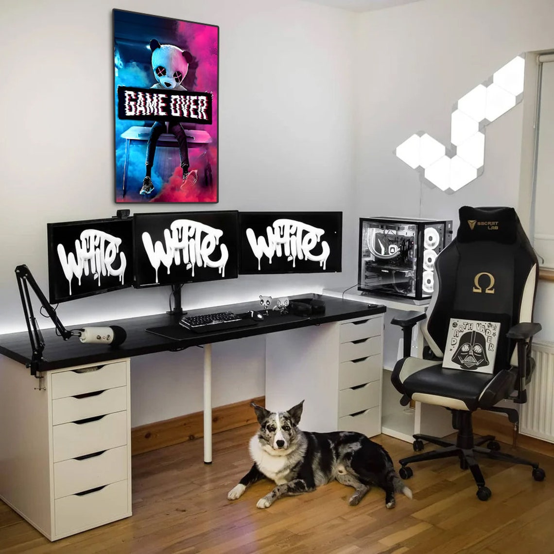 Game Over Panda Glitch Art Poster Neon Pink Blue Funny Gamer Gift Idea - Image 2