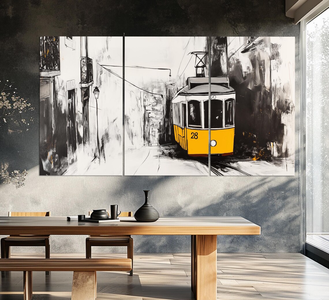 Abstract Tram 28 In Lisbon Print Vintage Lisbon Painting Lisbon Wall Art Lisbon Painting Portugal Wall Decor Lisbon Tram Poster - Image 6