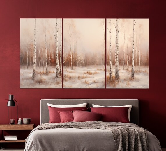 Birch Grove Print Winter Forest Wall Art Russian Nature Wall Decor Birch Wall Art Winter Birch Trees Painting Soft Tones