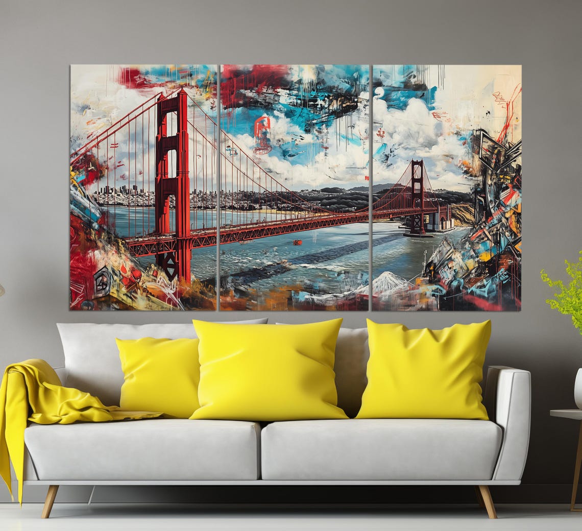 Golden Gate Bridge Abstract San Francisco Bay Colorful Splashes Poster - Image 3