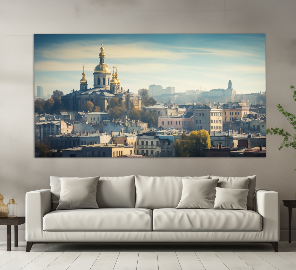Kyiv Golden Dome Church Rooftops Vintage Oil Painting Ukraine Poster