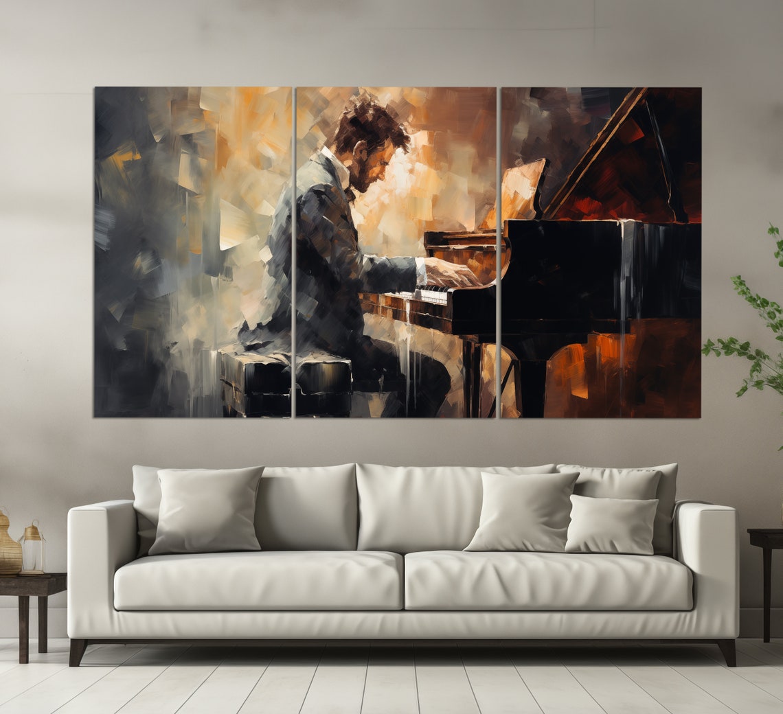 Pianist Playing Piano Print In Vintage Oil Painting Style Pianist Painting Music Wall Art Pianist Gift Music School Decor - Image 3