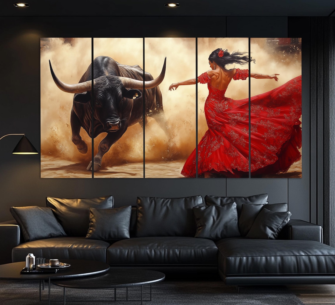 Flamenco and Bull Abstract Art Print, Spanish Corrida - Image 4