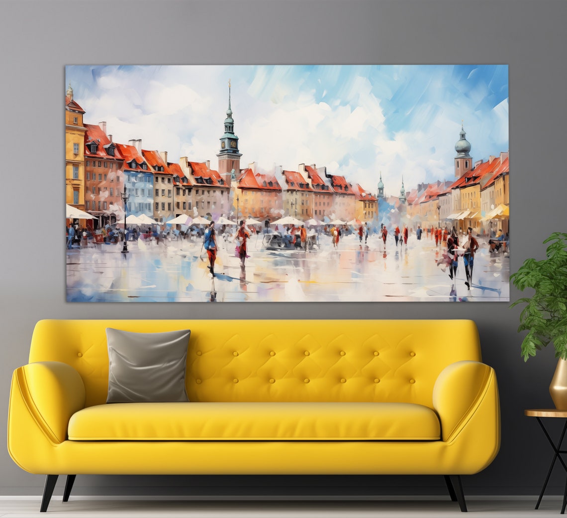 Warsaw Print In A Vintage Oil Painting Style Abstract Warsaw Wall Art Warsaw Painting Poland Wall Art Poland Art