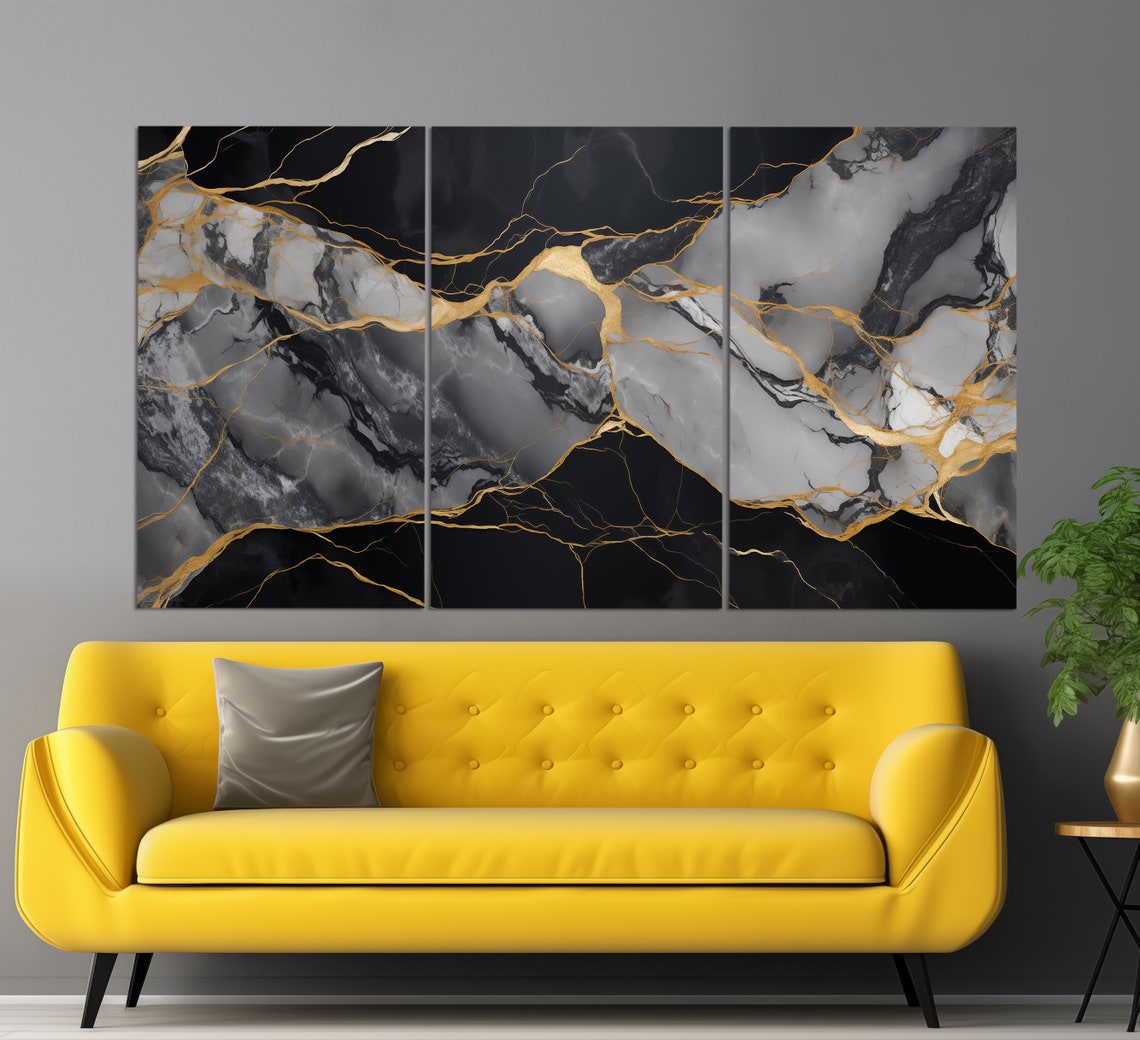 Black Marble Gold Veins Abstract Luxury Stone Texture Modern Wall Art - Image 6