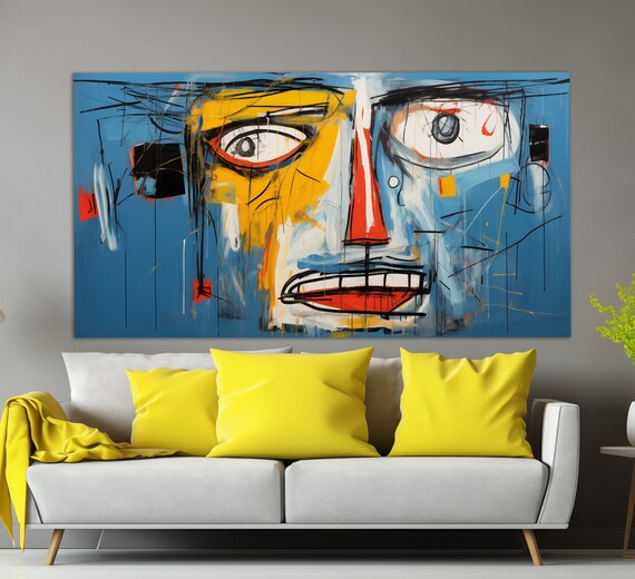 Abstract Face Blue Yellow Cubist Picasso Style Modern Art Poster