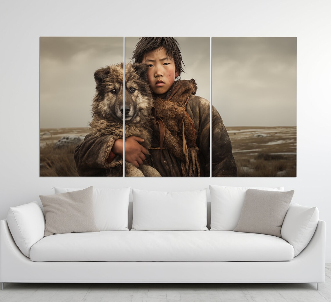 Far East Boy With Dog Steppe Vintage Photography Style Print - Image 3
