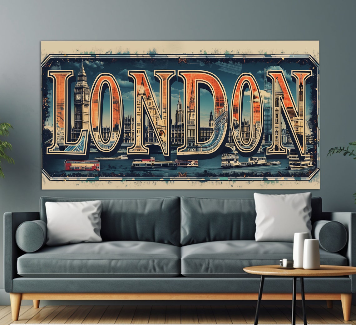 London City Landmarks Bold Typography Big Ben Red Bus Art Poster - Image 3