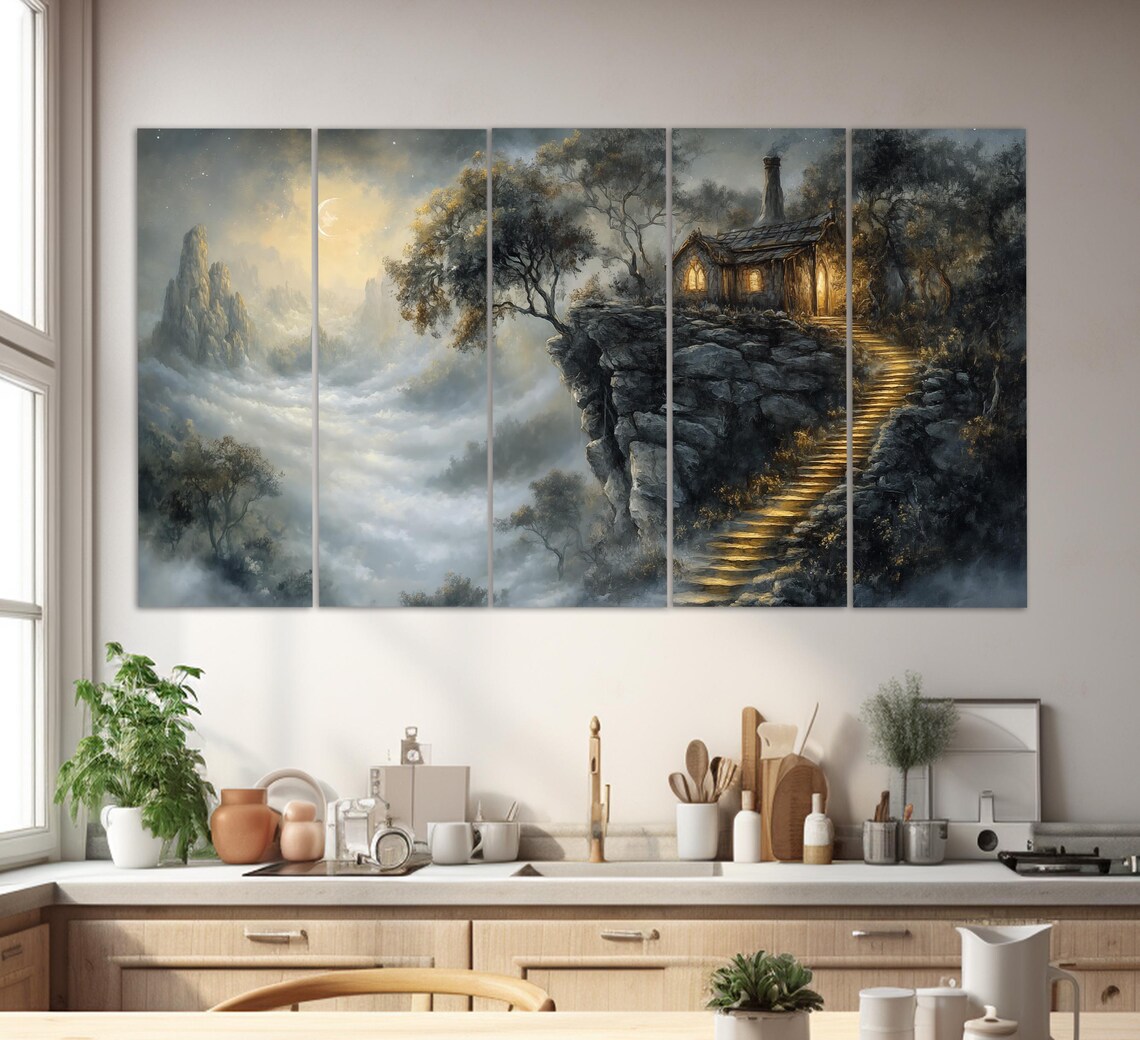 Foggy Fantasy Forest Hut Print Misty Forest House Wall Art Nature Wall Decor Gothic Forest Poster - Image 2