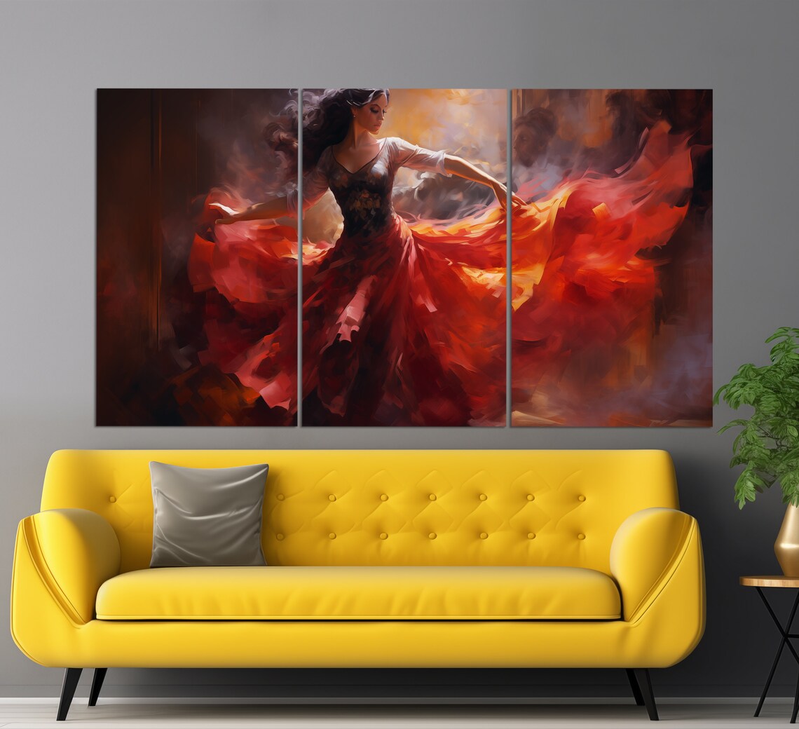 Passionate Flamenco Dancer Red Dress Swirling Skirt Oil Painting Poster - Image 6
