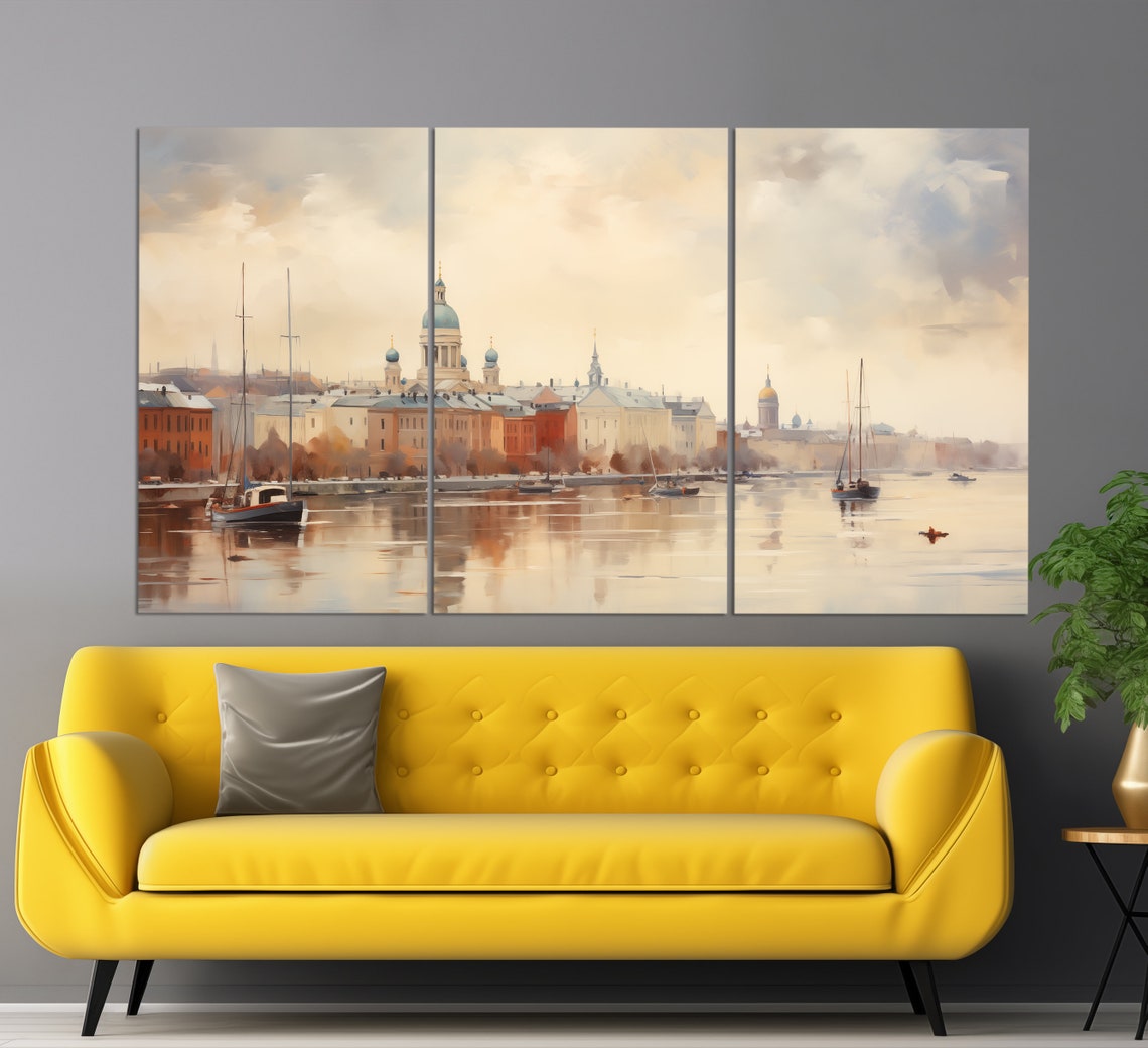 Helsinki Waterfront Cathedral Domes Sailboats Soft Pastel Poster - Image 3