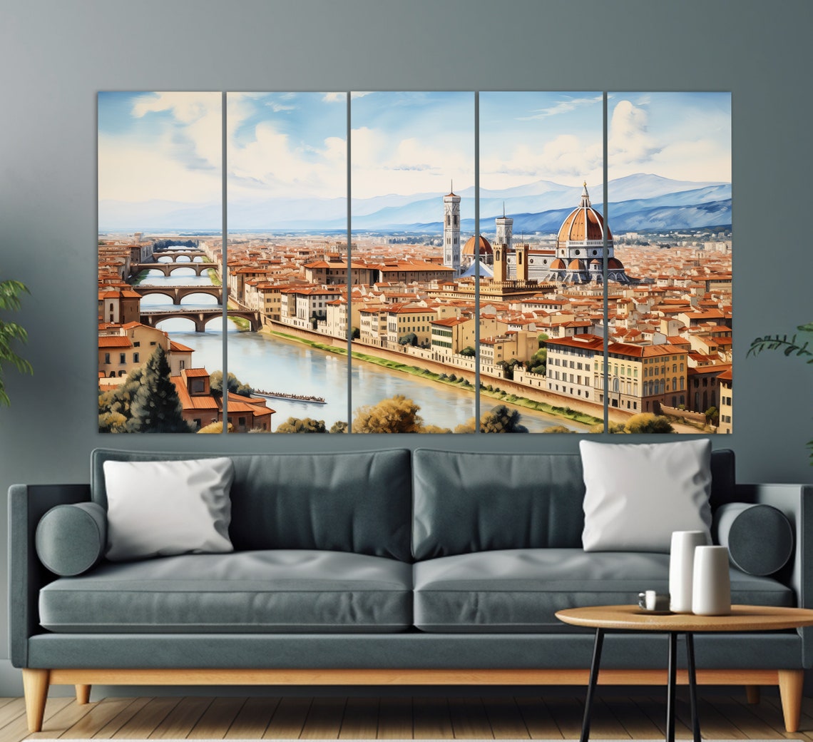 Florence Italy Arno River Duomo Cathedral Panoramic Watercolor Poster - Image 2