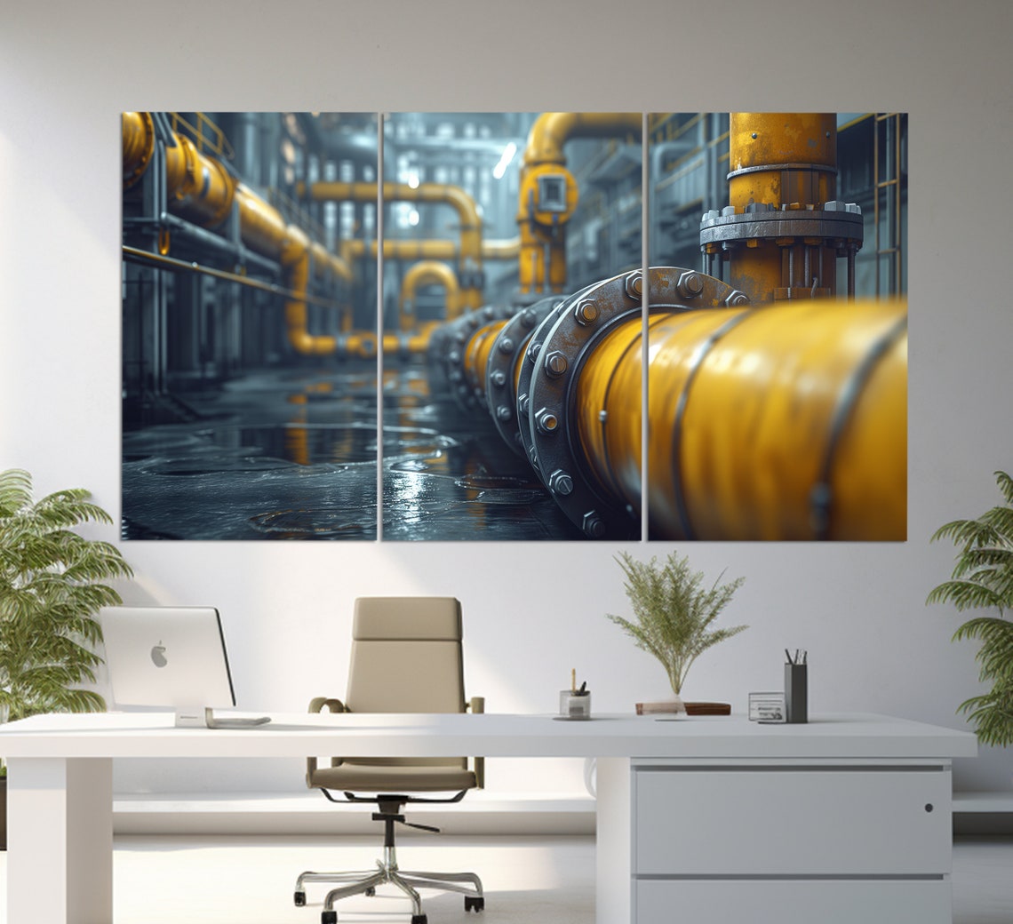 Industrial Factory Interior with Yellow Pipes Machinery Wall Art - Image 4