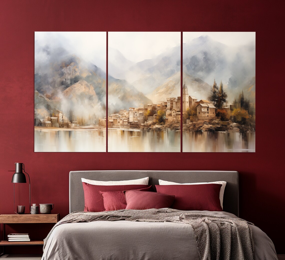 Andorra La Vella Misty Mountain Village Lake Reflection Travel Poster - Image 6