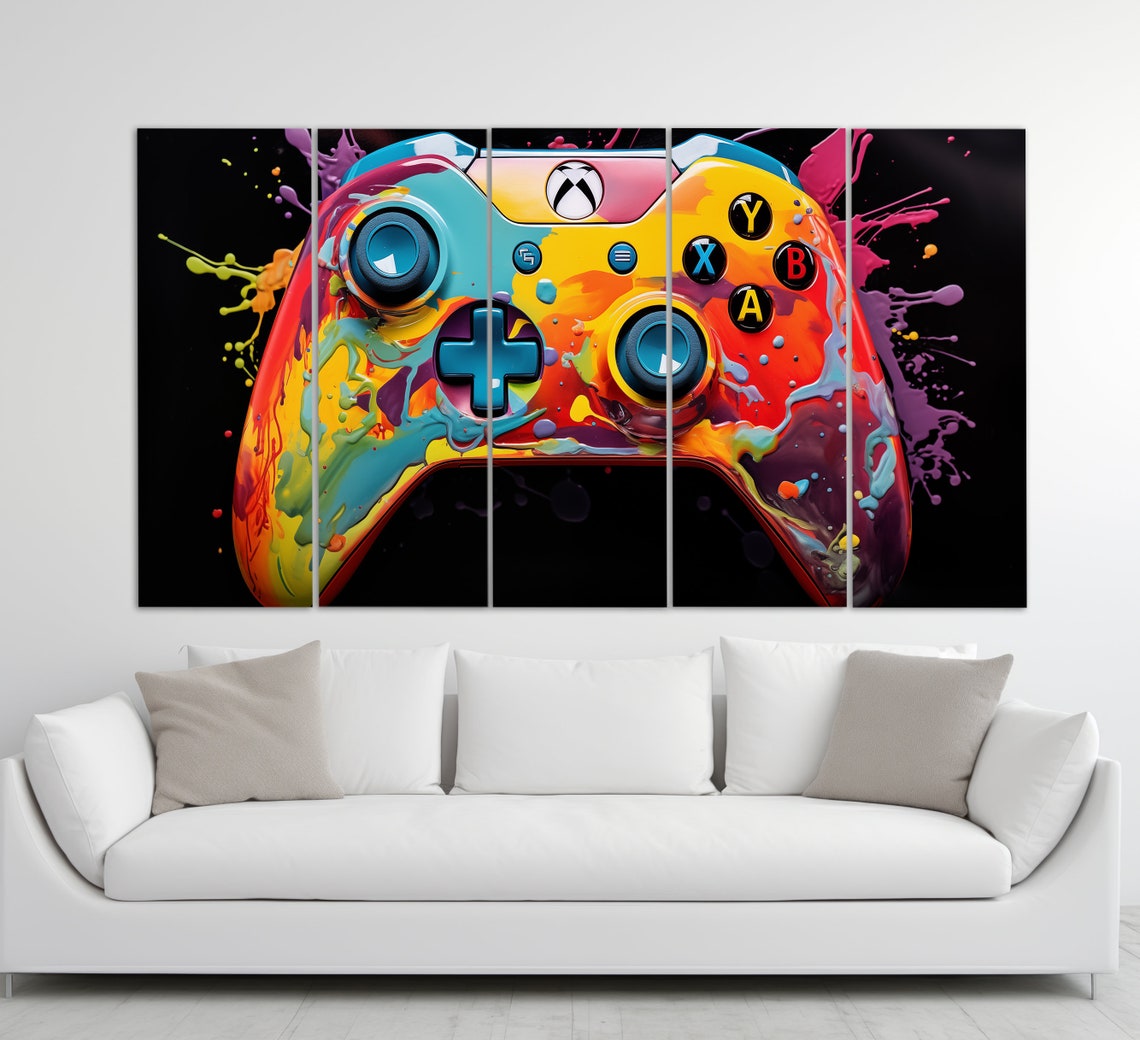 Rainbow Painted Game Controller Splashes Black Gaming Poster - Image 2
