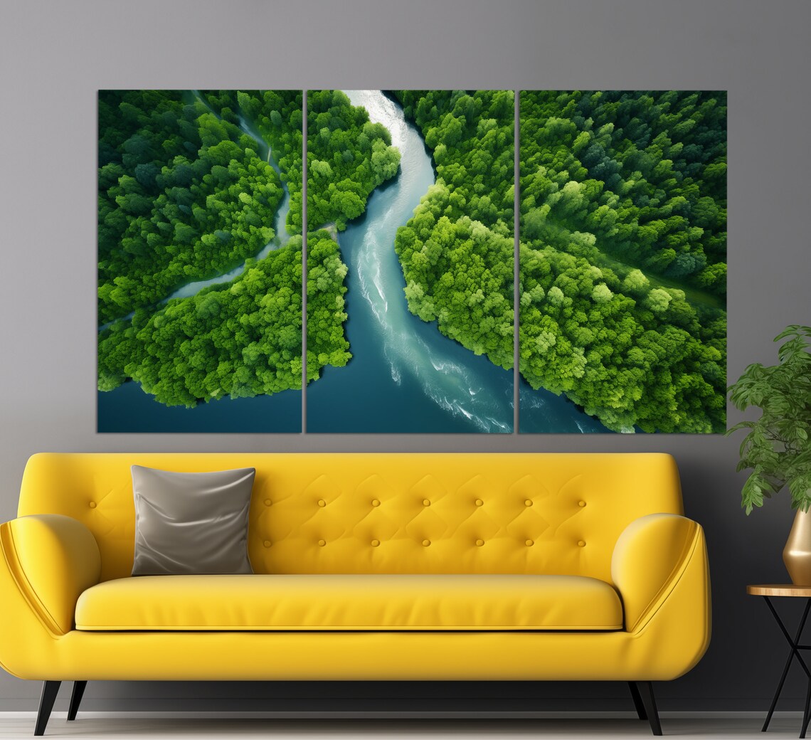 Nature Wall Art Forest And River Print Aerial Forest Wall Art Nature Wall Decor Large Green Forest Print - Image 3