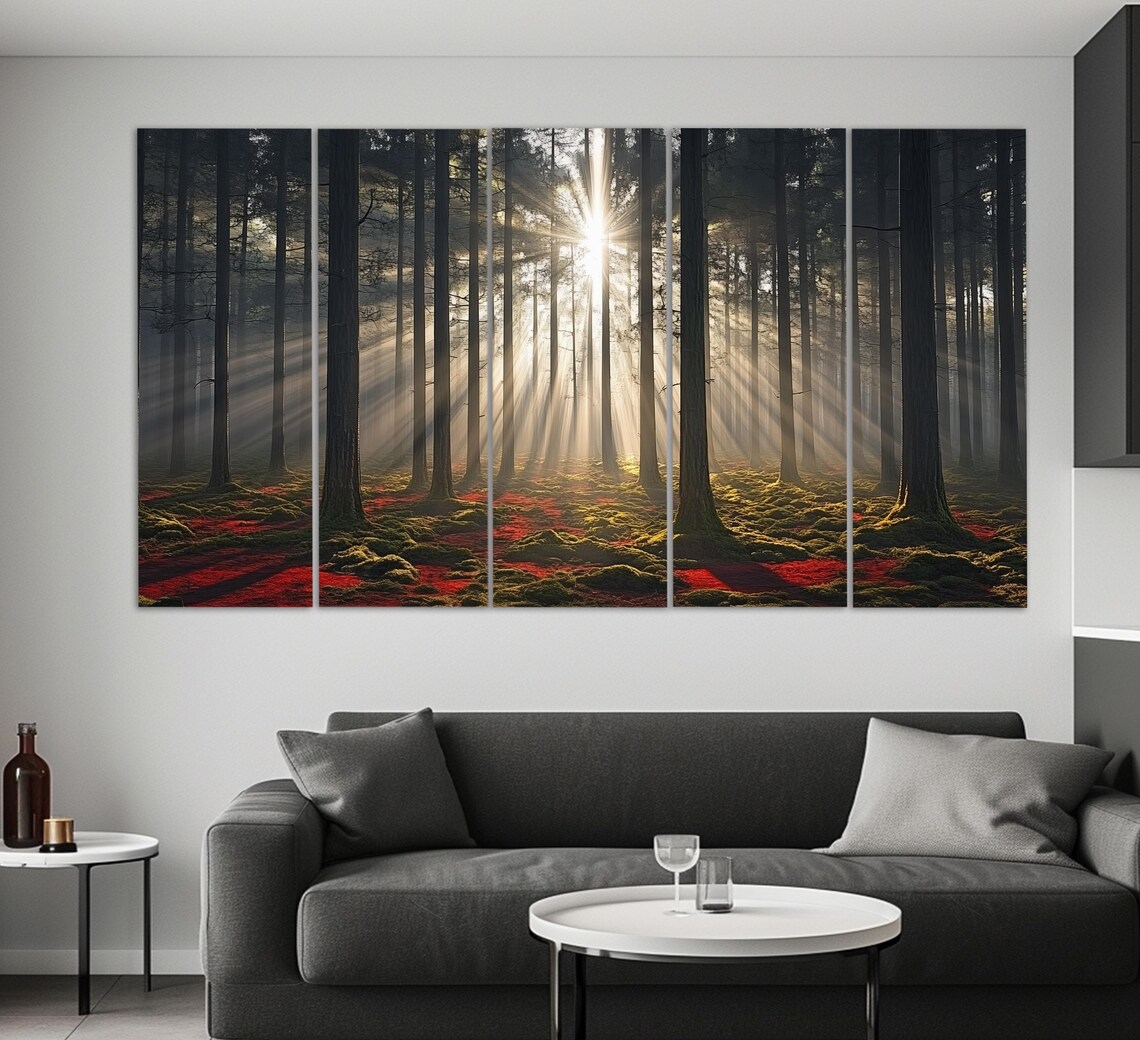 Scenic Sunrise in Forest Poster Print, Nature Landscape - Image 5