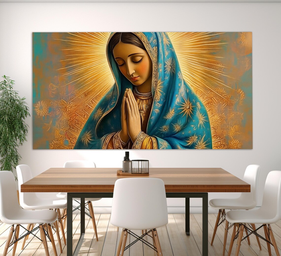Our Lady of Guadalupe Praying Golden Halo Catholic Religious Art Print - Image 2