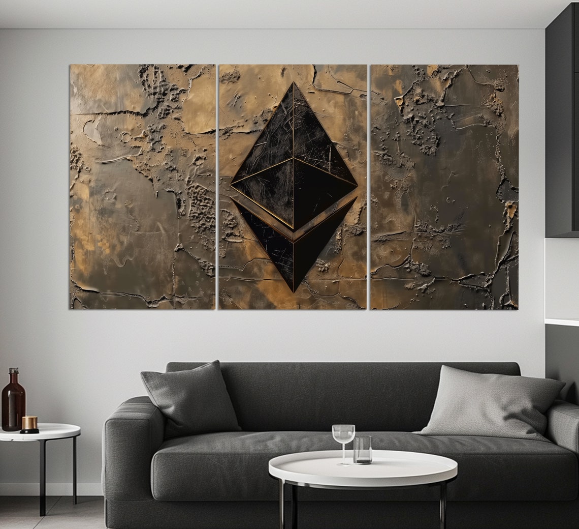 Ethereum Cryptocurrency Black Logo Aged Gold Texture Art Poster - Image 2