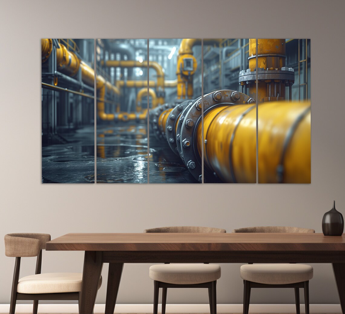 Industrial Factory Interior with Yellow Pipes Machinery Wall Art - Image 3