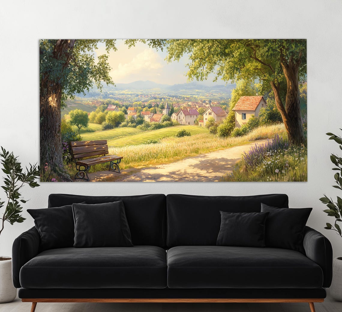 Scenic French Village Print In An Oil Painting Style Abstract French Wall Art Rustic Provence Painting Provence Wall Art
