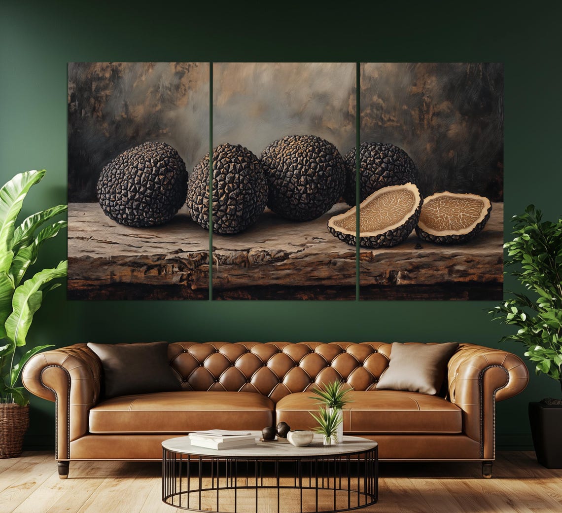 Black Truffles Whole And Sliced Rustic Wood Dark Moody Food Wall Art - Image 3
