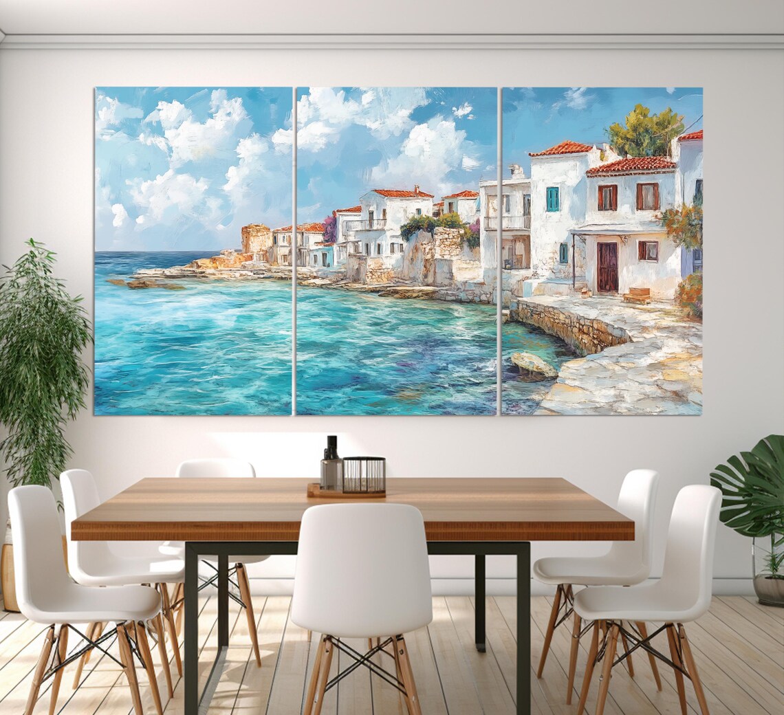 Paphos Coast Cyprus Print In A Vintage Oil Painting Style Cyprus Wall Art Cyprus Painting Paphos Island Retro Style Cyprus - Image 6