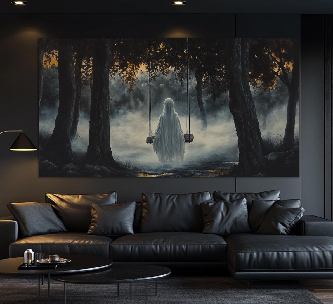 Ghost On Swing Dark Forest Misty Gothic Dark Academia Spooky Wall Art Poster - Image 4