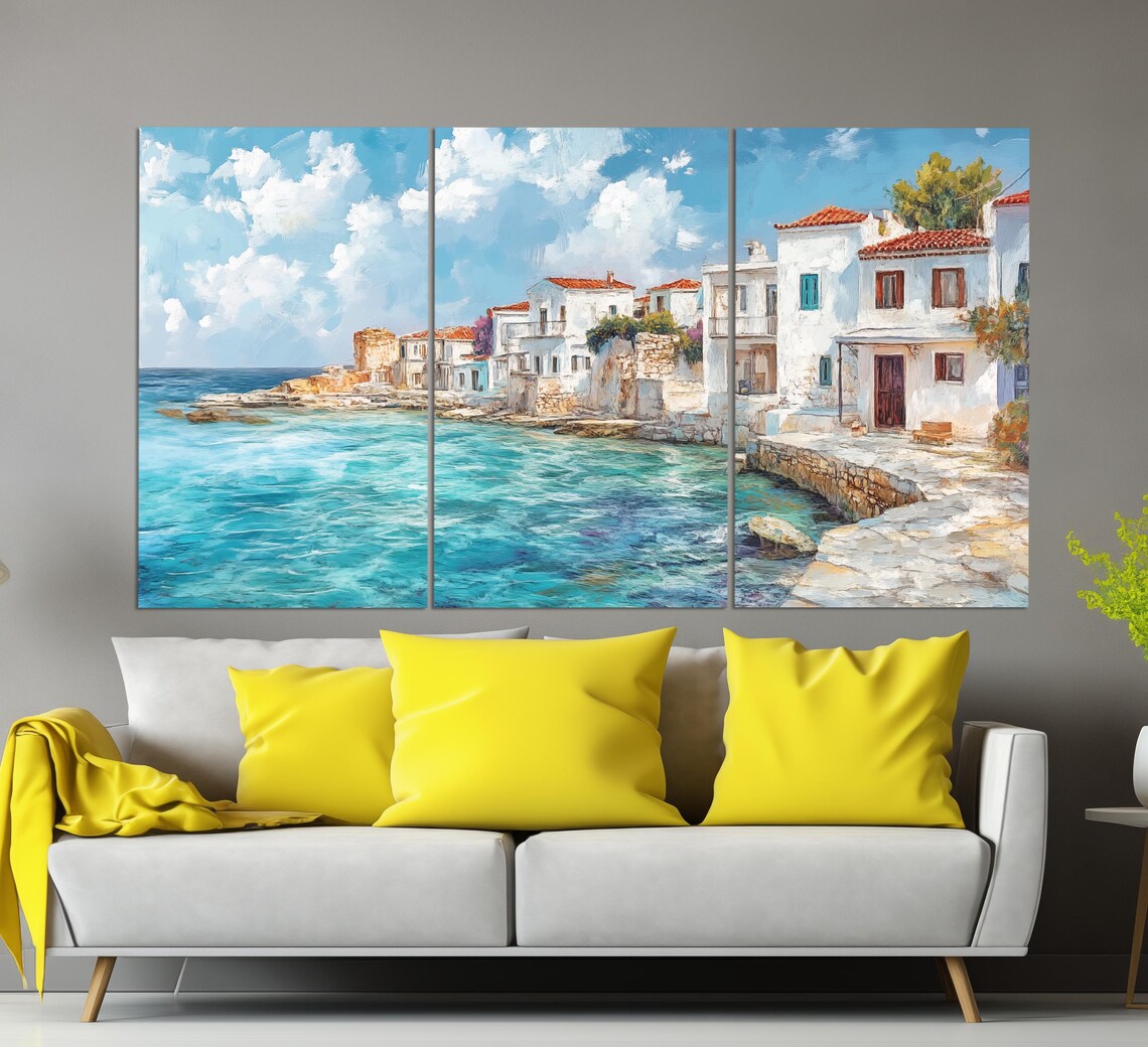 Paphos Coast Cyprus Print In A Vintage Oil Painting Style Cyprus Wall Art Cyprus Painting Paphos Island Retro Style Cyprus - Image 3