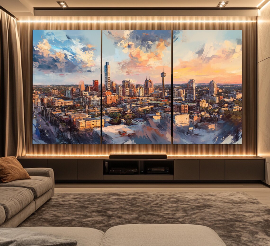 San Antonio Abstract Skyline, Oil Painting Style Art Print - Image 6