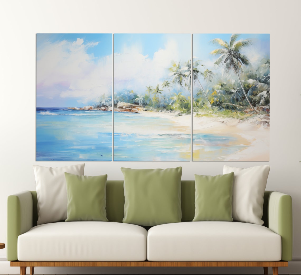 Tropical Paradise Beach Palm Trees Turquoise Ocean Painting Poster - Image 3