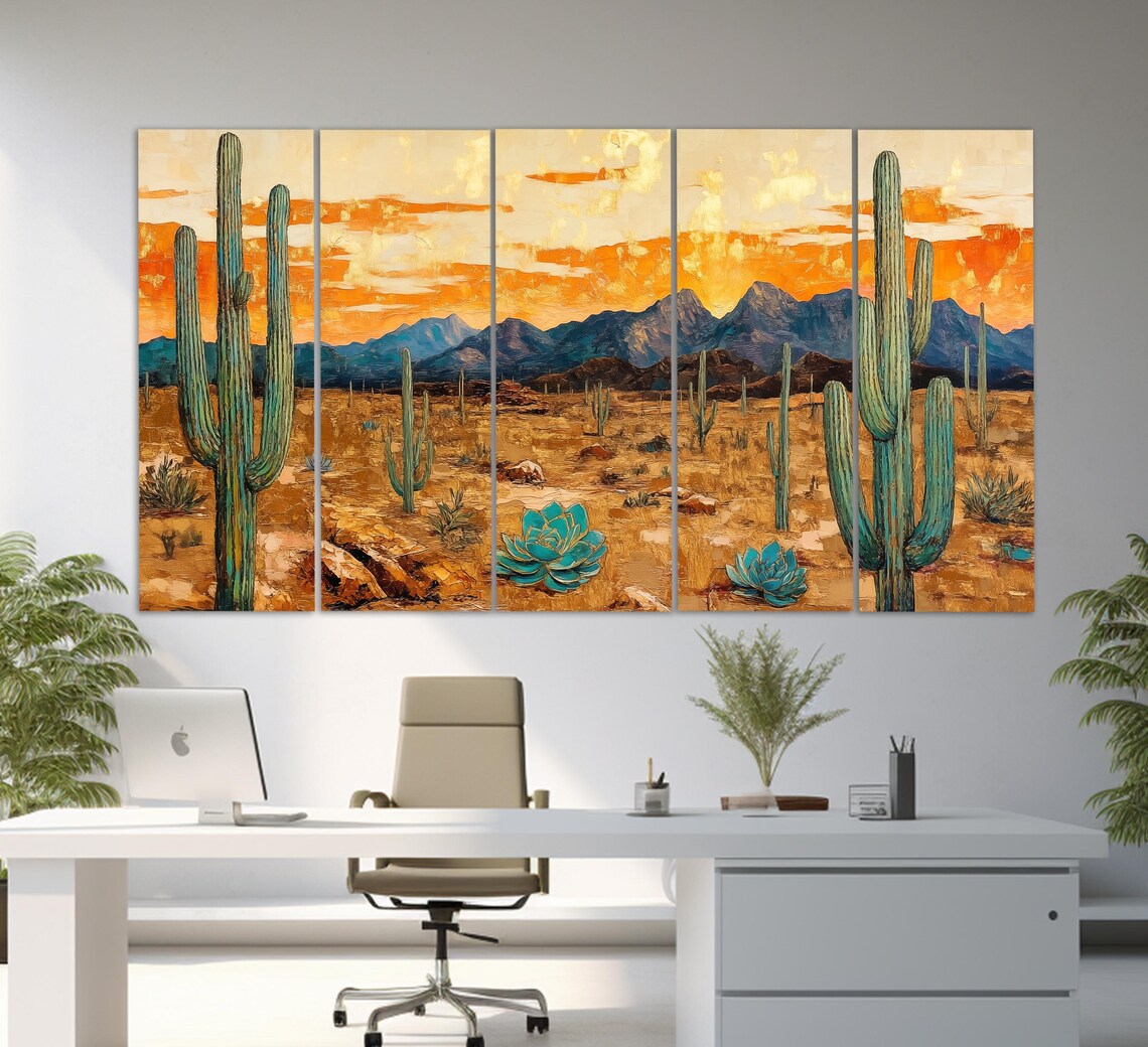 Arizona Desert Saguaro Abstract Oil Painting Print - Image 5