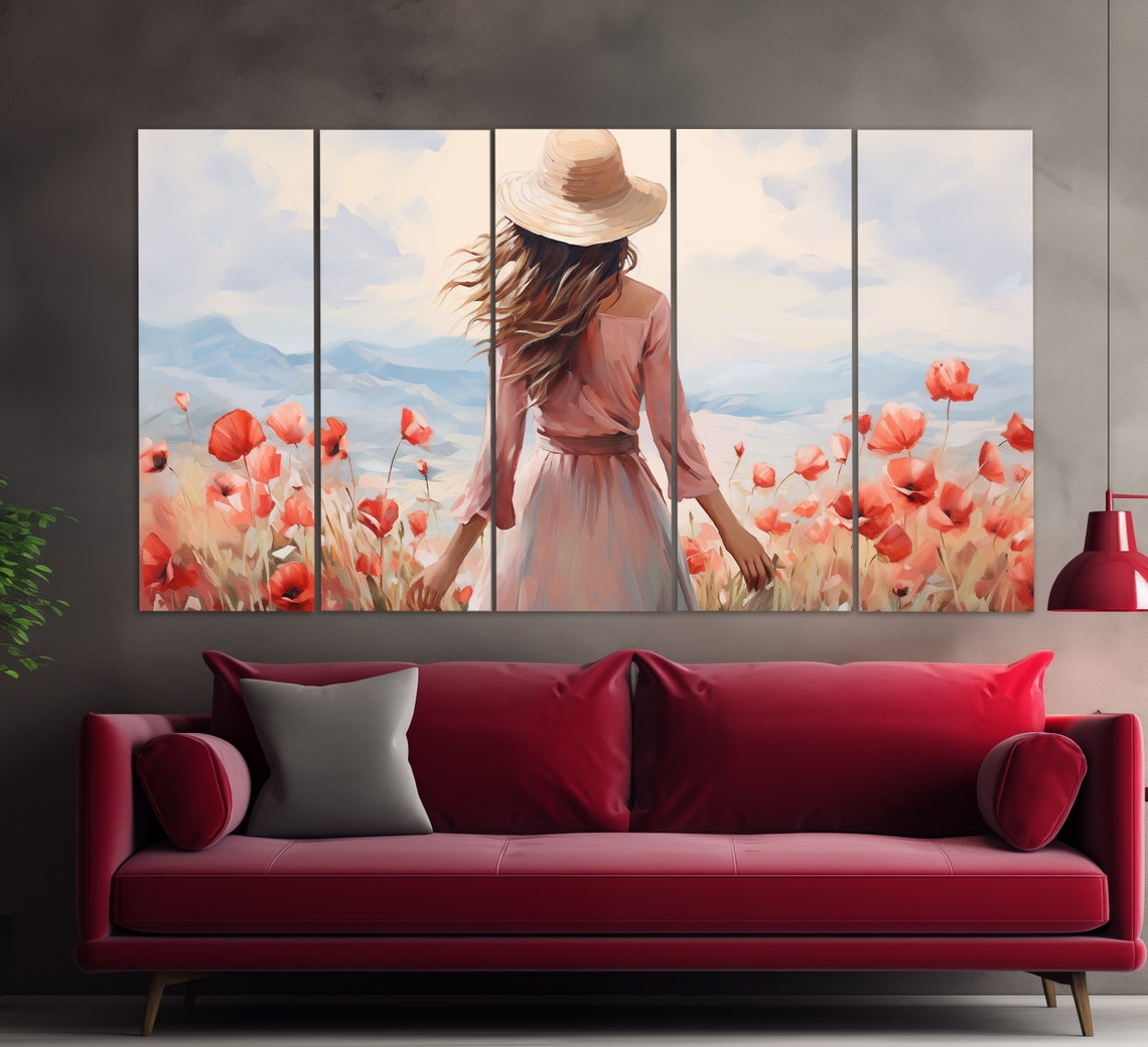 Girl In A Poppy Field Print In A Vintage Oil Painting Style Floral Wall Decor Romantic Wall Art Poppy Field Painting - Image 5