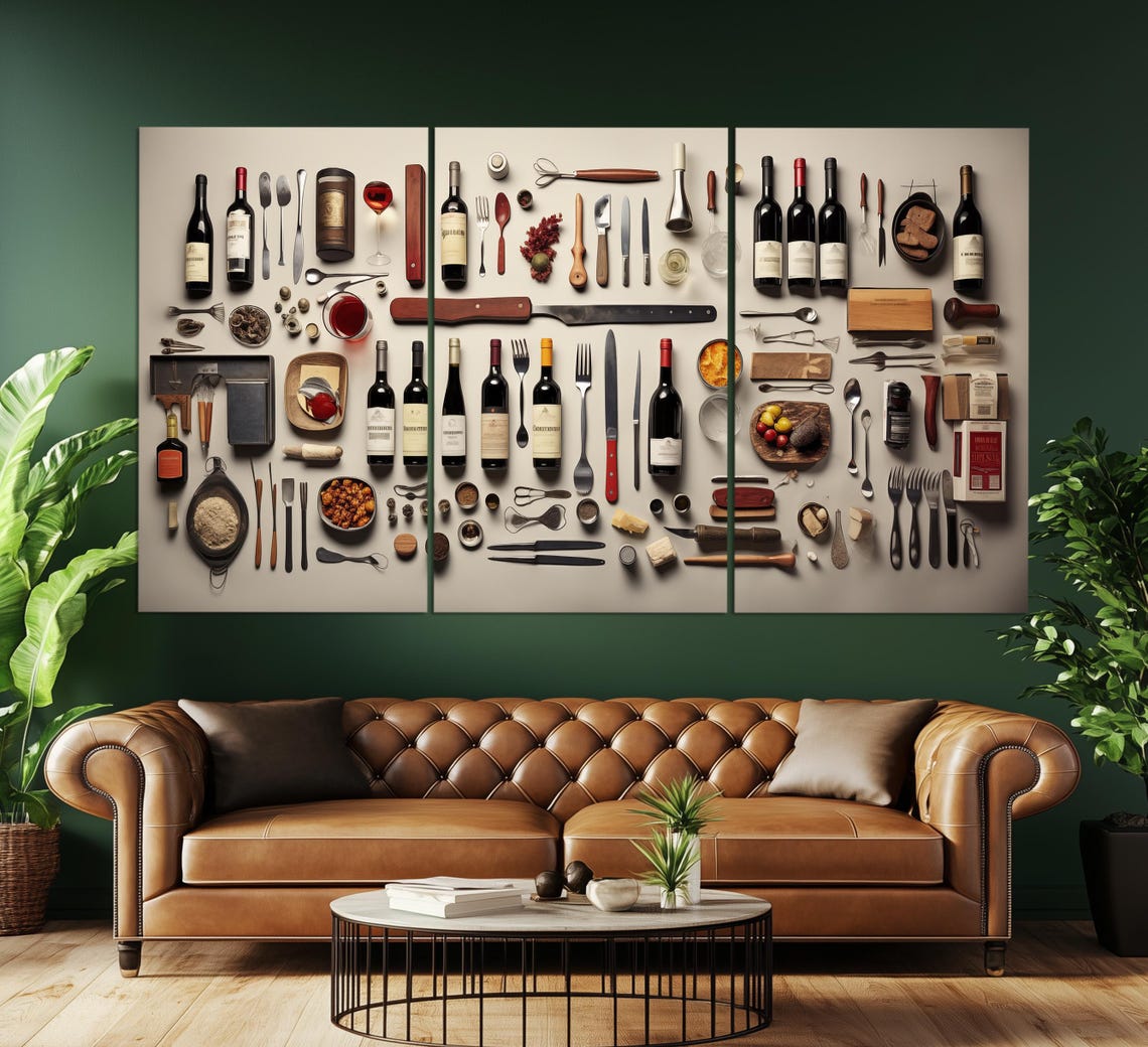 Wine Tools Flat Lay Bottles Glasses Corkscrews Knolling Kitchen Poster - Image 3