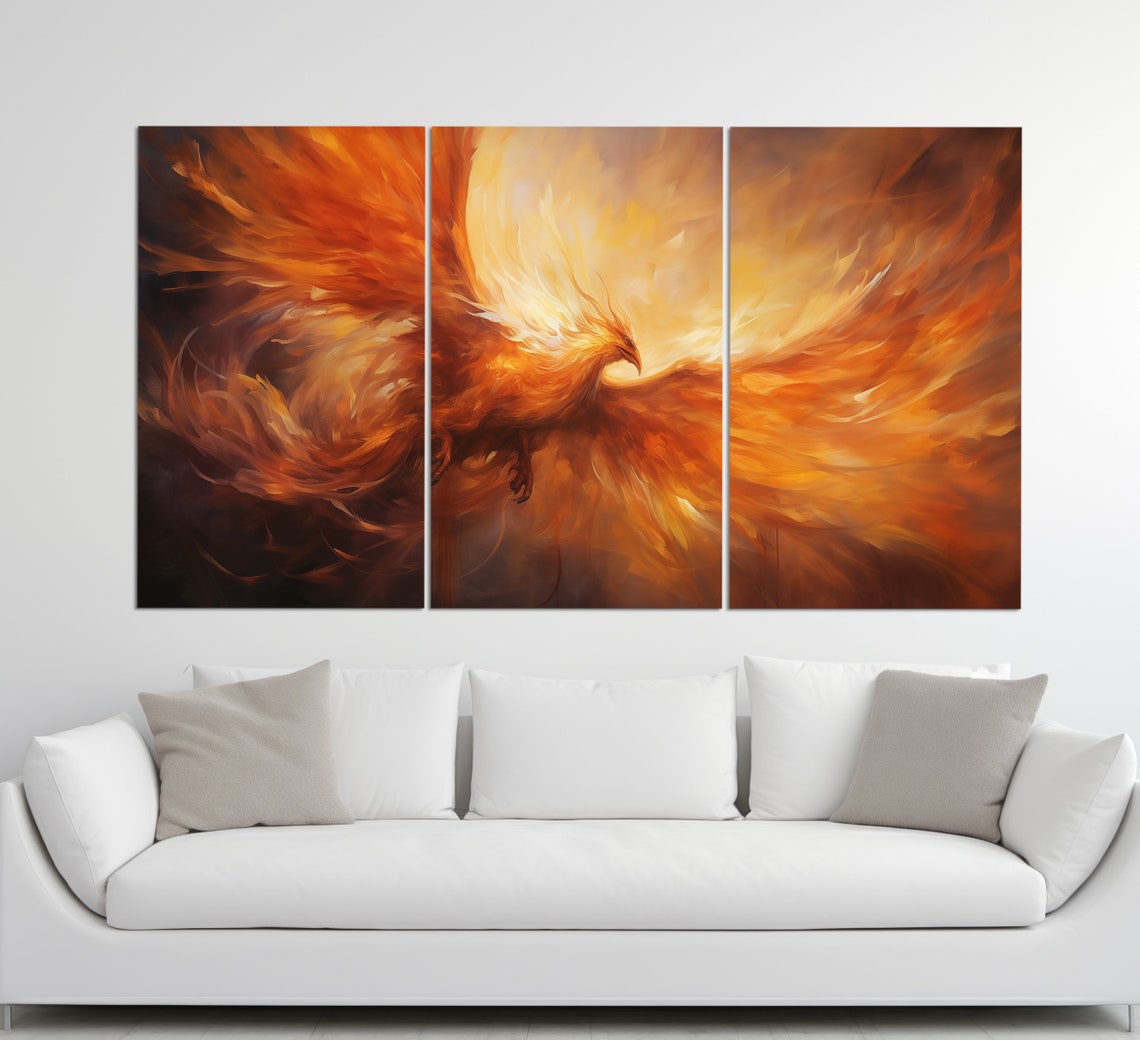 Phoenix Rising Flames Fiery Orange Mythology Oil Painting Poster - Image 6