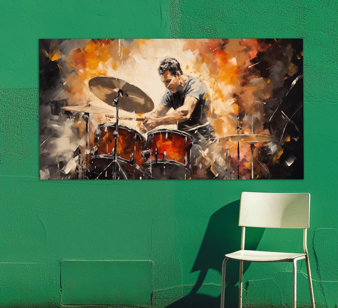 Drummer Playing Drums Energetic Concert Oil Painting Music Poster - Image 5
