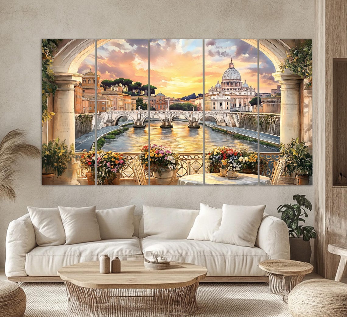 Scenic Rome Print In A Vintage Oil Painting Style Abstract Rome Wall Art Rome Poster Italian Wall Art Italy Painting Print - Image 5
