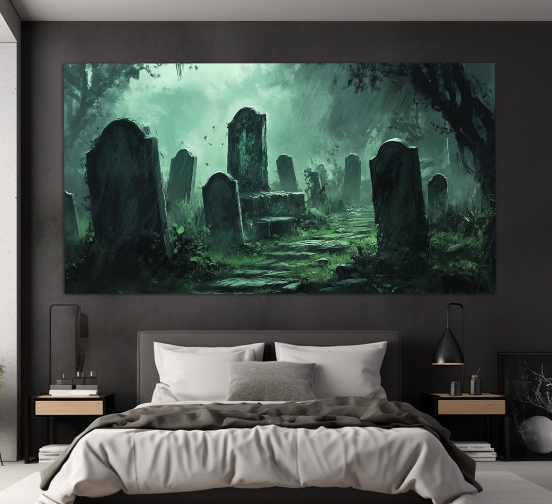 Night Graveyard With Broken Graves Print Abstract Gothic Painting Horror Wall Art Gothic Painting Horror Print Gothic Wall Decor - Image 5