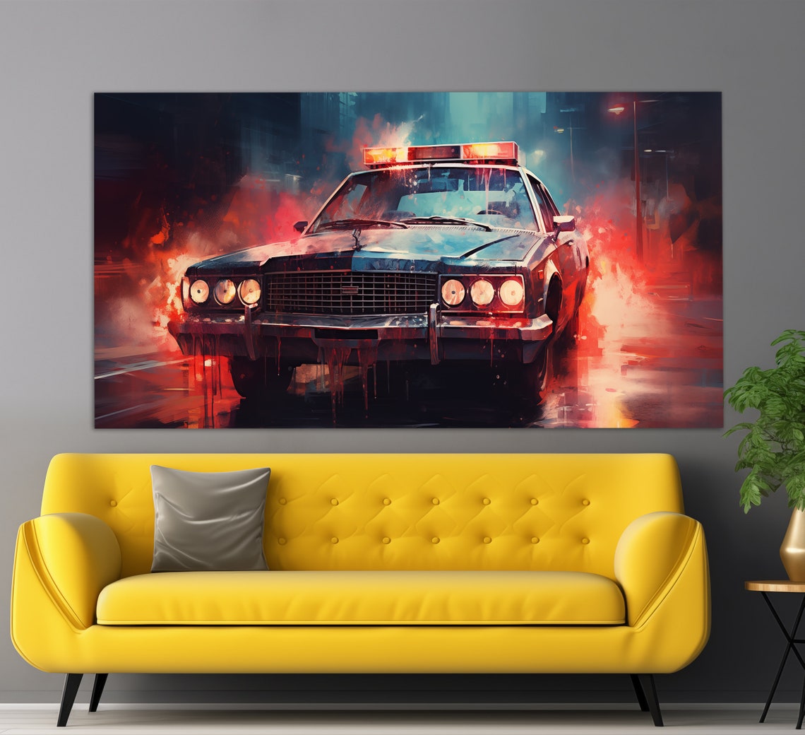 Retro Police Car Print In An Oil Painting Style Police Wall Art Vintage Police Print Police Officer Gift Police Wall Decor
