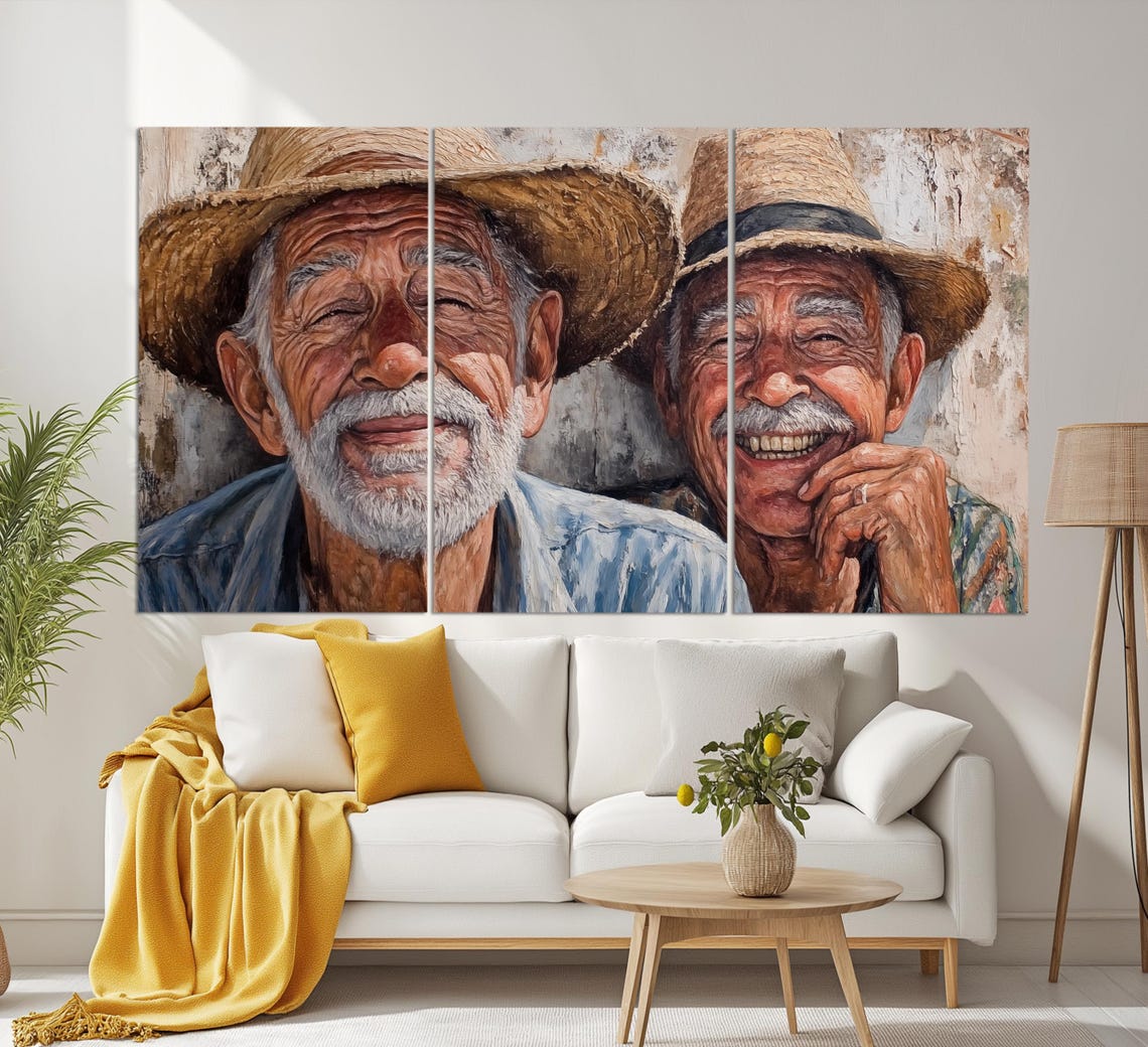 Two Smiling Old Men Straw Hats Portrait Friendship Warmth Art Poster - Image 6