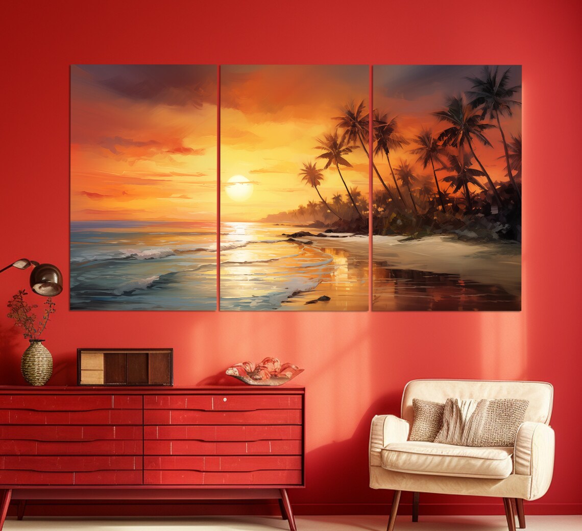 Sunset On Tropical Beach Art Print, Palm Seascape - Image 5