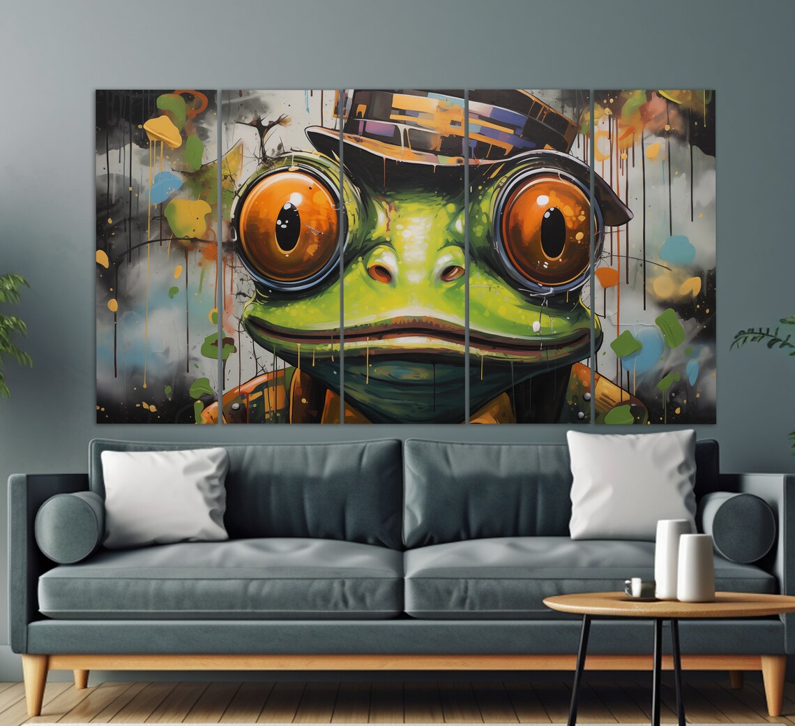 Funny Green Frog Wearing Hat Graffiti Street Art Bold Colorful Poster - Image 3