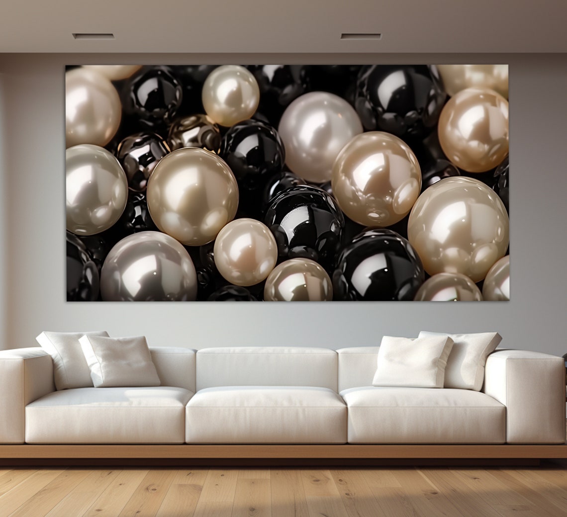 Black White Champagne Pearls Close Up Luxe Abstract Fashion Wall Art - Image 6